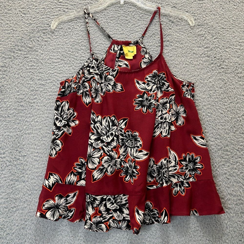 Maeve Shirt Womens 4 Burgundy Red Zabella Ruffle Floral Silk Tank Top Sleeveless